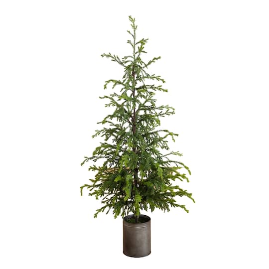 Nearly Natural 4ft. Artificial Real Touch Natural Look Norfolk Island Pine in Tin Planter